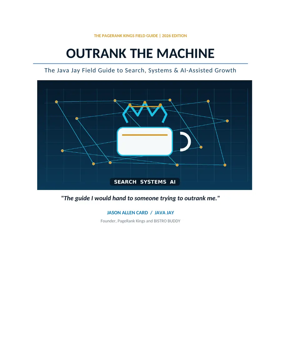 Cover of OUTRANK THE MACHINE, the 2026 Java Jay field guide