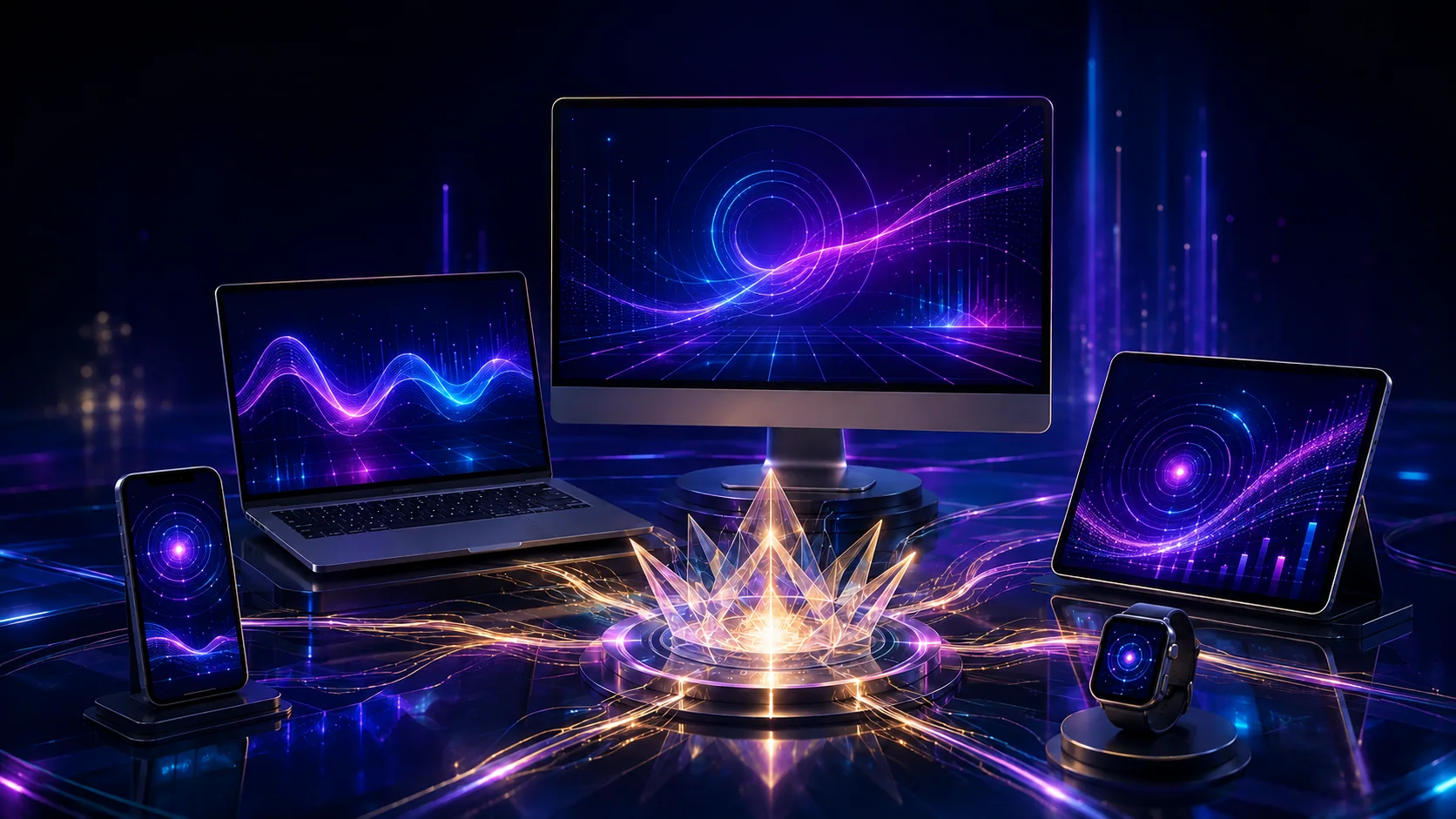 Abstract PageRank Kings mobile command center with luminous connected panels